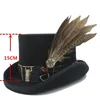 15 cm (5.81inch) Top Hat Wool Kobiety Mężczyźni Steampunk Cylinder Fedora Hat Handwork Skórzany Magia Cosplay Party Caps Dropshipping1