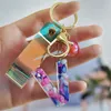 Initial Acrylic Key Chains Fashion A-Z Letter Glitter Resin Pendant Car Keychains Strap Beads Keyring Rings Holder Women Bag Charms Gift