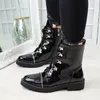 Automne 939 Motorcycle Fashion Patent PU Round Toe Lace-Up Combat Women Shoes Ladies Snow Office Boots Dropshipping 200916