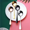 16 color Stainless Steel Round Spoons Coffee Tea Spoon Sugar soup spoon Ice Cream Dessert tableware Kitchen restaurant Tool FF175.T9I00581