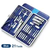 21 pezzi Set per manicure Kit per pedicure Scissor Pinzette Coltello Ear pick Utility Tagliaunghie Set di strumenti per la cura delle unghie in acciaio inossidabile Aggiornamento