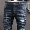 Jeans Damage masculino Moda Calça de caubói com remendo de folha de bordo Destroyed Stone Washed Skinny Fitness Jean Pants222d