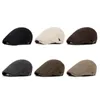 Män Klassisk bomull Duckbill Flat Beret Cap British Style Solid Färg Retro Newsboy Cabbie Driving Jakt Justerbar Målare Hat1