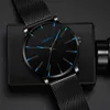 Genève Ultra Thin Thin Mens Watches Blue Pointer Leisure Quartz Wristwatch Rostfritt nät Rem Remplockor Gift Relogio Masculino1346G