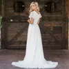 2020 New A-line Chiffon Boho Modest Wedding Dresses With Flutter Sleeves V neck Buttons Back Informal Beach Bridal Gowns Bohemian Robes