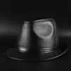 Mistdawn High Quality Leather Men039s Fedora Trilby Hat Gentleman Winter Panama Cap6127040