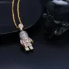 LuReen Hip Hop Color dorado helado Micro pavé colgante de astronauta collar para hombres CZ cadenas largas joyería de moda Gift320N