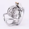 Mini Chastity Cage with Anti-off Ring Short Stainless Steel Male Cockring Curved Testicle Restraints Devices