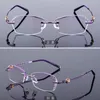 High Clear Anti Reflective Rhinestone Reading Glasses Women Pink Eyeglasses Diamond Cutting Rimless Presbyopic Eyewear New