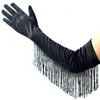 Long Colored Gloves Latin Dance Satin Tassel Performance1