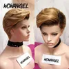 Wowangel Pixie Bob Taglio corto 4 * 4 pizzo Clousre Parrucche per capelli umani Densità 180% Miele Biondo Ombre Colorato C parte Donna Remy brasiliana