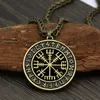 Viking islandês vegvisir capacete horror em círculo rúnico pingente mágico staves bússola runa amuleto collier colar12149