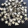 50 stks Houten Kerstboom Sneeuwvlokken Sterren DIY Kerst Hanging Ornamenten Pendant Table Confetti Home Decoraties