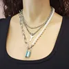 Jewelry multi-layer Pearl thick necklace women's lock-shaped two-piece chain