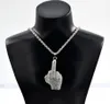 Hip Hop Mens Jewelry Gold Silver Plated Full Rhinestone Big Middle Finger Pendants Necklaces with 60cm Long Twist Chain for Men Jewelry