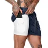 New Men 2 in 1 Running Shorts Gym Fitness Bodybuilding Training Quick Dry Beach Short Pants Male Summer Workout Crossfit Bottoms