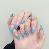 Jakość24 sztuk / zestaw francuski fałszywy paznokcie niebieski płomień fałszywych paznokci z klejem długi balet końcówki paznokci dekoracji Nail Art Tools