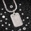Hip Hop Industry Mens Or 18K Bling Vert Cubic Zirconia Rectangle Arm Card Charm Iced Out Diamond Dog Tag Pendentif Collier pour Hommes Guys