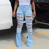 Kadın Kot Yaz Sonbahar Kadınlar Mavi Yüksek Bel Bayanlar Seksi Rahat Ultra Sıkı Yırtık Moda Denim Pantolon Pantolon Flare Skinny