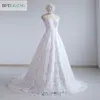 Hot Selling White Lace A-Line Bröllopsklänningar Avtagbar Satin Sash Flower Chapel Train Zipper Knappar Skräddarsy