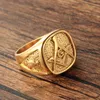 Cool Mens Gold Free Mason Freemasonry Masonic Ring 316L Stainless Steel Band Ring1