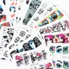 Cadılar bayramı Nail Art Etiketler Kiti 25 adet Kafatası Seksi Kız Su Transferi Çıkartmaları Charms Çiviler Dövme Tasarım Süslemeleri Folyo Sararları Sticker Set