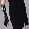 5本の指の手袋2021女性の特許レザーPUの女性の明るい黒シミュレーションダンスパーティーコスプレP1370-7