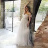 Плюс размер линии BOHO свадебные платья пляжные свадебные платья 2021 V шеи аппликации кружева с плечами платье невесты на заказ