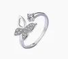 Moda Cubic Cyrkon Crystal Butterfly Pierścionki dla Kobiet Platinum Plated Obrączki Biżuteria Otwarty Regulowany Palcem Pierścień EPACTE