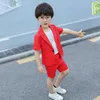 Summer Children's Short Sleeve Suit Sets Boys Performance Birthday Party Costume Kids Blazer Shorts Pants Dress Hosted Outfits