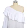 Top estivi per donna Mini top bianchi sexy Camicie con spalle scoperte Taglie forti Abbigliamento Oblique Ruffled Solid Crop Beach Holiday Party 200924