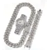 2020 Men Hip Hop Iced Out Bling Chain Halsband Armband Titta på 20 mm bredd Kubanska kedjor Halsband Hiphop Charm smycken gåvor293a1219623
