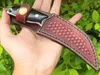 High End Damaskus Karambit Claw Kniv VG10 Damascus Stålblad Full Tang Ebony Handtag Utomhus Taktiska Knivar Med Lädermantel