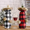 Buffalo Plaid Wijnfles Cover Decoratieve Nepbont Manchet Trui Wijnfles Houder Gift Bags Party Ornament JK2009XB