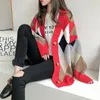 Femmes chandails automne hiver 2019 à la mode décontracté Plaid col en v Cardigans simple boutonnage manches bouffantes pull ample