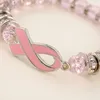 Bracelets de perles de sensibilisation au cancer du sein, ruban rose, dôme en verre, boutons cabochons, bijoux à breloques, cadeaux pour filles et femmes, 3269