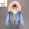 Yeni Sonbahar Kış Kalın Sıcak Denim Kadın Faux Büyük Kürk Yaka Polar Kapşonlu Jean Ceket Kadın BF Stil Gevşek Fit Palto
