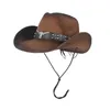 Kvinnor män ihåliga västra cowboy hatt lady sommar halm sombrero hombre strand cowgirl jazz sol hatt vind rep storlek 57-59cm294k