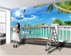 Moderne 3D Wallpaper Living 3D Wallpaper Mooi Zeezicht buiten het Witte Balkon Romantische Landschap 3D Muurschildering Behang