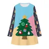 European och American Fashion New Christmas Bear Digital Utskrift Barnens Långärmad Klänning Härlig Fashion Girl's Dress