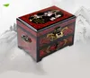 3 Laag handvat lakwaren Chinese vintage houten opbergdoos met slot home decor schuiflade sieraden make-up box bruiloft kerstcadeau