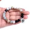 Frosted Amazon Kralen Strand Armband Lava Stone Beaded Armbanden Lotus OM Boeddha Charms Yoga Strench Dames Mannen Vriendschappen Sieraden