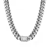 6-18mm wide Stainless Steel Cuban Miami Chains Necklaces CZ Zircon Box Lock Big Heavy Chain for Men Hip Hop Rock jewelry