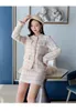 Women's autumn new set pink plaid pattern tweed woolen short coat and pencil short skirt twinset suit SML