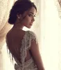 Moda maniche ad aletta che bordano pizzo una linea abiti da sposa lunghezza del pavimento per la sposa abiti da sposa con cerniera a terra