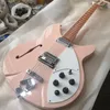 Guitarra eléctrica rosa personalizada de 12 cuerdas, modelo 330, pastillas Rick Toaster, guitarras eléctricas, guitarras semihuecas hechas con barbilla