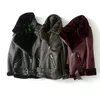 Kvinnlig dragkedja Basic Punk Coat Velvet Collar Motor Biker Jacka med Belt Women Winter Black Wine Red Leather Jackets