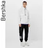 Bershka uomo 2020 autunno bianco mezza cerniera sottile giacca con cappuccio da uomo alla moda 06350552250