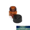 2000pcs / lot 1ml (1/4 DRAM) Amber Glas Essentiële oliefles Parfum Voorbeeldbuizenfles met Plug en Caps Essentiële oliën Lab Chemicals