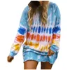 Sweat-shirts tie-dye pour femmes automne pull femme surdimensionné à manches longues col rond lâche tenue décontractée couleur Patchwork à capuche